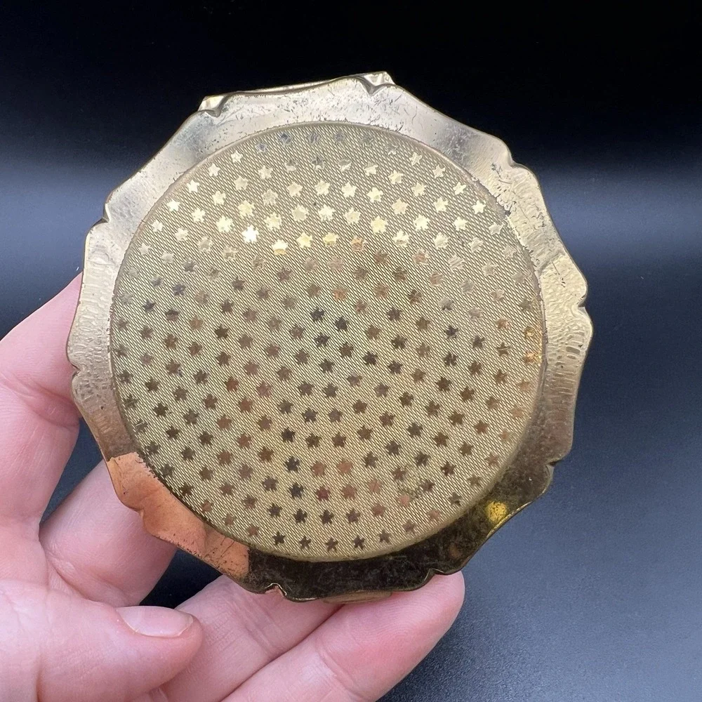 Stratton 1950's Powder Compact Mirror with Puff England Cream & Gold-toned